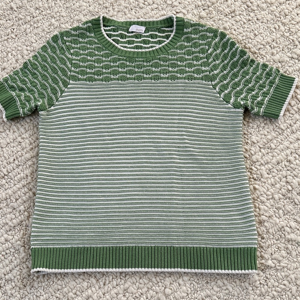 Ecru Two-Tone Green Crewneck Sweater